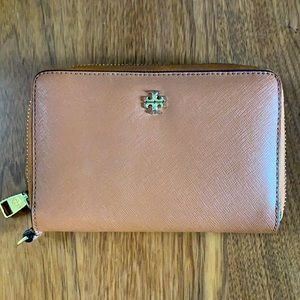Brown Leather Tory Burch Large Wallet